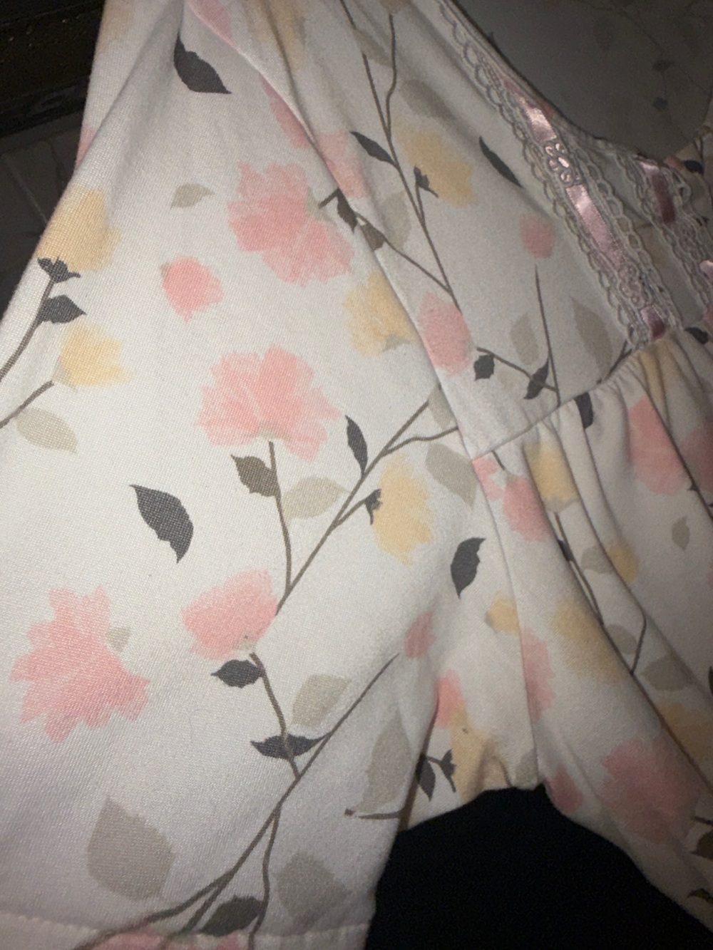Floral Lace-Trim Nightgown - White with Pink & Yellow Flowers - Picture 4 of 6